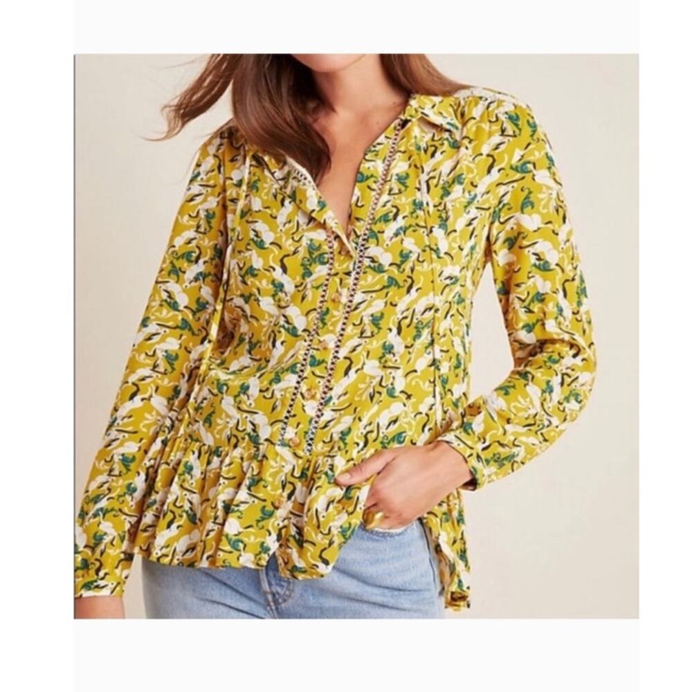 Maeve by Anthropologie Janie Flounced Peasant Blouse SZ 0 Indie